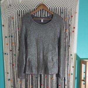 Chico's Silver Foil Diva Pullover Metallic Cotton Sweater